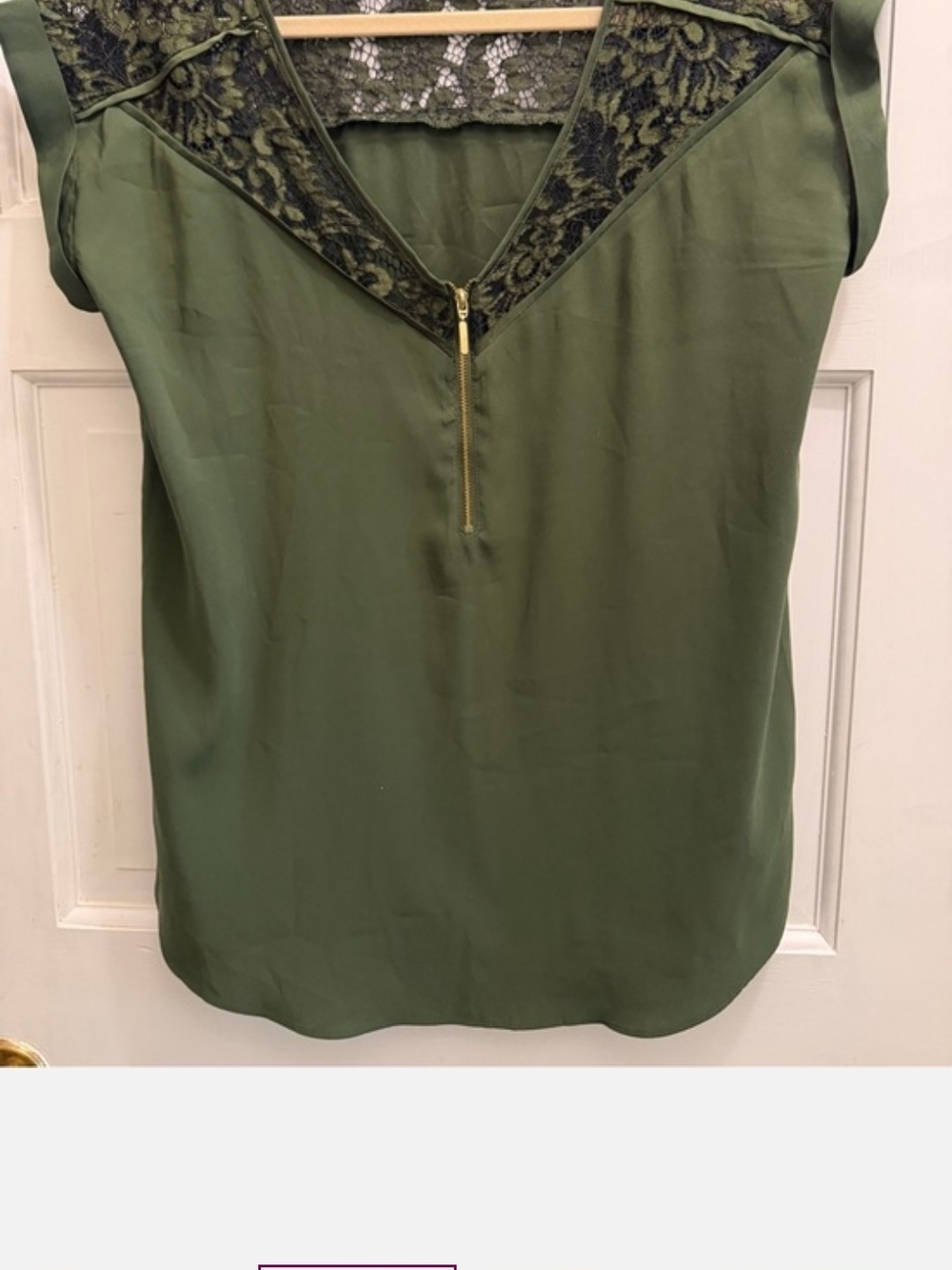 Express Olive Green Lace-Inset Zip Front Women's Top XL